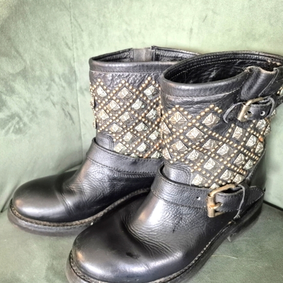 Studded Black Leather Ankle Boots - Picture 1 of 9